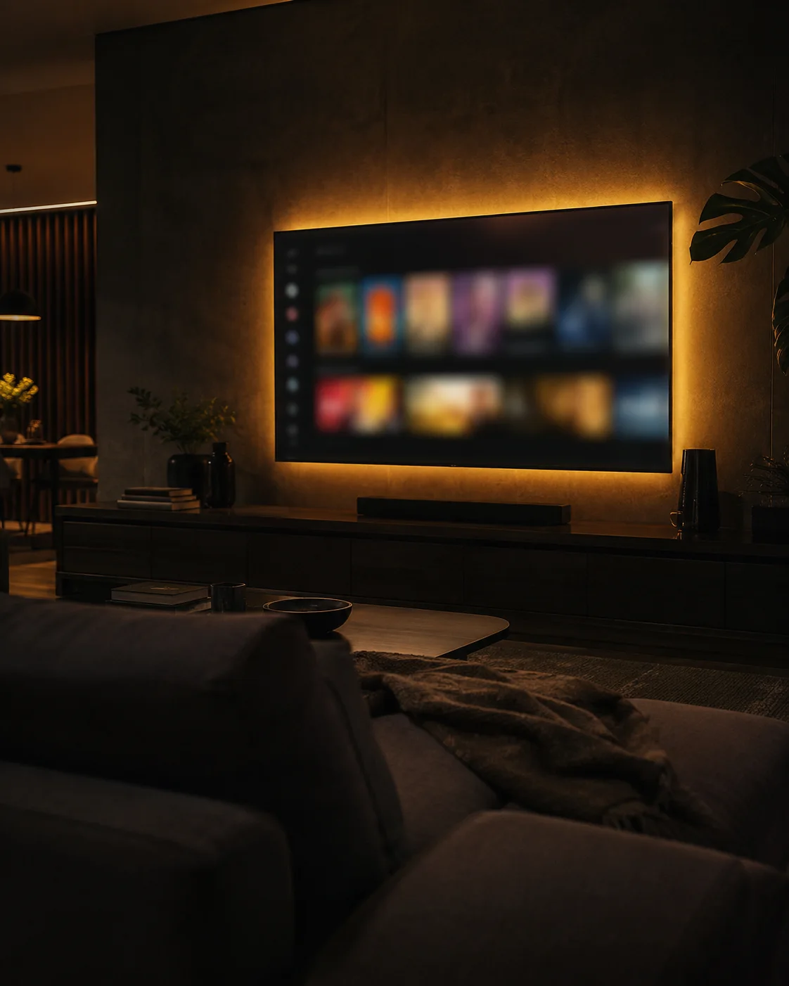 Sala com TV exibindo a interface da CNR